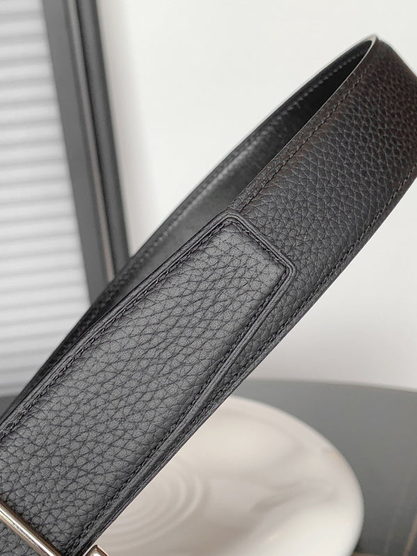 HM REVERSIBLE BLACK LEATHER STRAP 32 MM SILVER HARDWARE