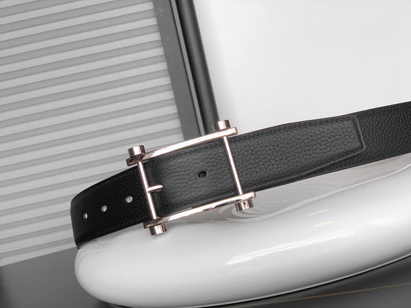 HM REVERSIBLE BLACK LEATHER STRAP 32 MM SILVER HARDWARE