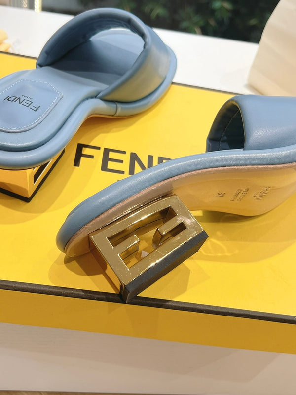 FF Baguette Slides Women 45 Nappa Leather Baby Blue