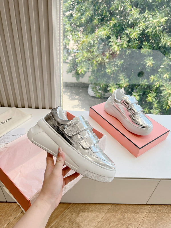 SNEAKER ACNE STUDIO IN PELLE DI AGNELLO ARGENTO