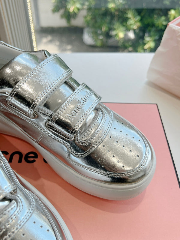SNEAKER ACNE STUDIO IN PELLE DI AGNELLO ARGENTO