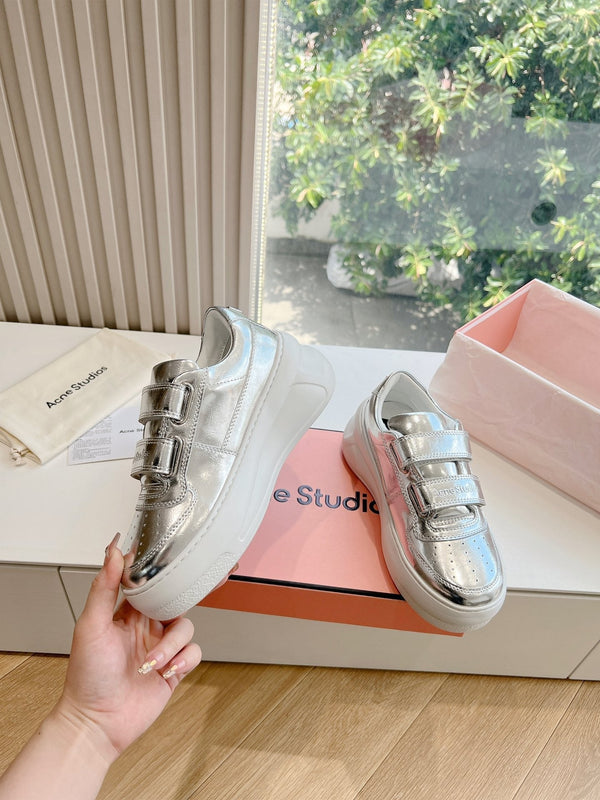 SNEAKER ACNE STUDIO IN PELLE DI AGNELLO ARGENTO