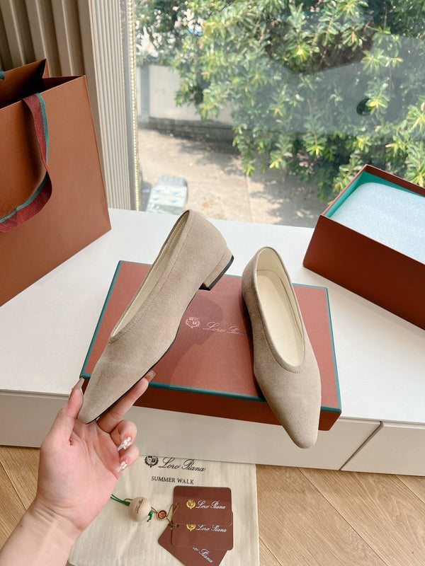 rebecca ballerina flat cream suede