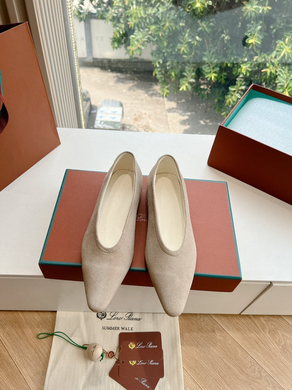 rebecca ballerina flat cream suede