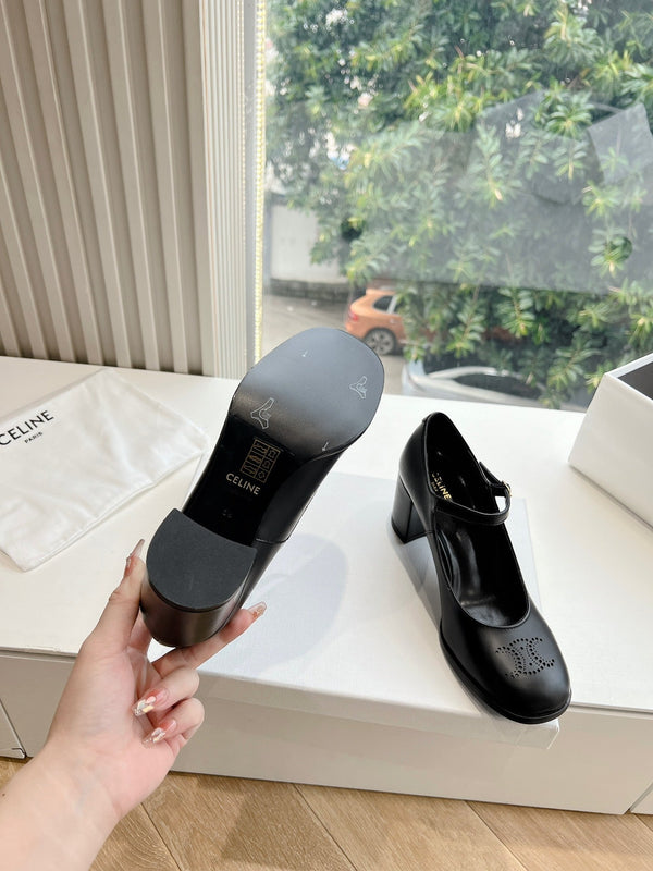 HIGH MARY JANE SHOES IN BLACK CALFSKIN