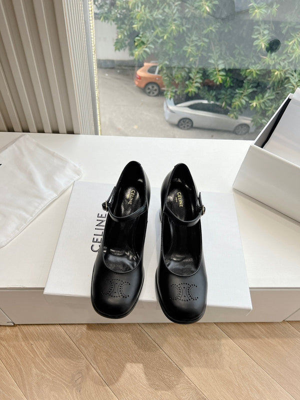 HIGH MARY JANE SHOES IN BLACK CALFSKIN