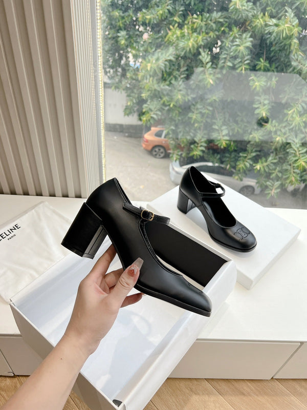 HIGH MARY JANE SHOES IN BLACK CALFSKIN