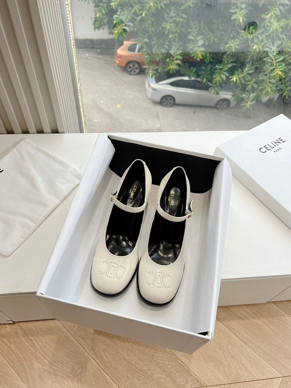 HIGH MARY JANE SHOES IN WHITE PATENT CALFSKIN