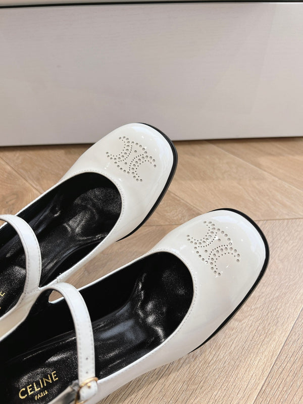 HIGH MARY JANE SHOES IN WHITE PATENT CALFSKIN