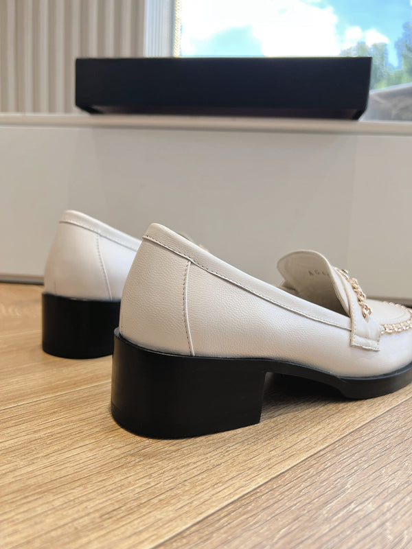 CC Moccasins White Chain Lambskin