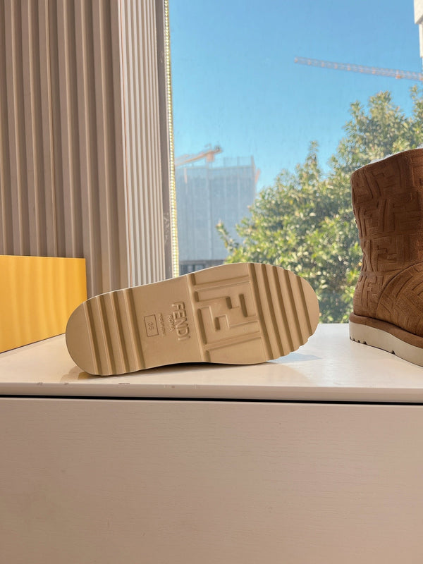 Fendi Apres Chic with FF chamois Boots Brown Suede 475234