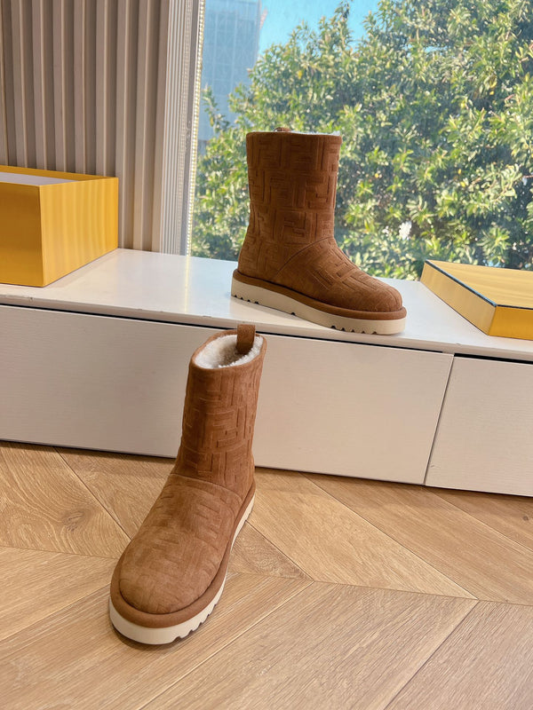 Fendi Apres Chic with FF chamois Boots Brown Suede 475234