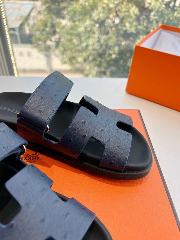 HM Chypre Sandal Liberty Blue Ostrich Leather 202804