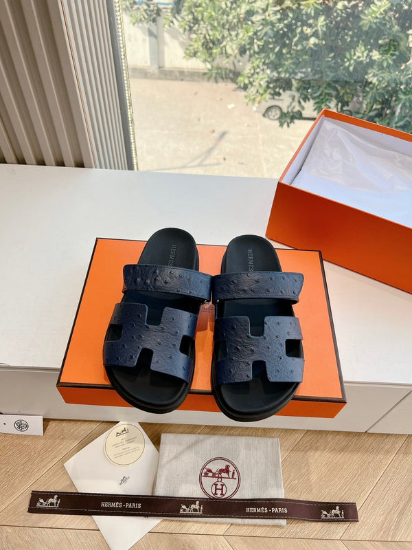 HM Chypre Sandal Liberty Blue Ostrich Leather 202804