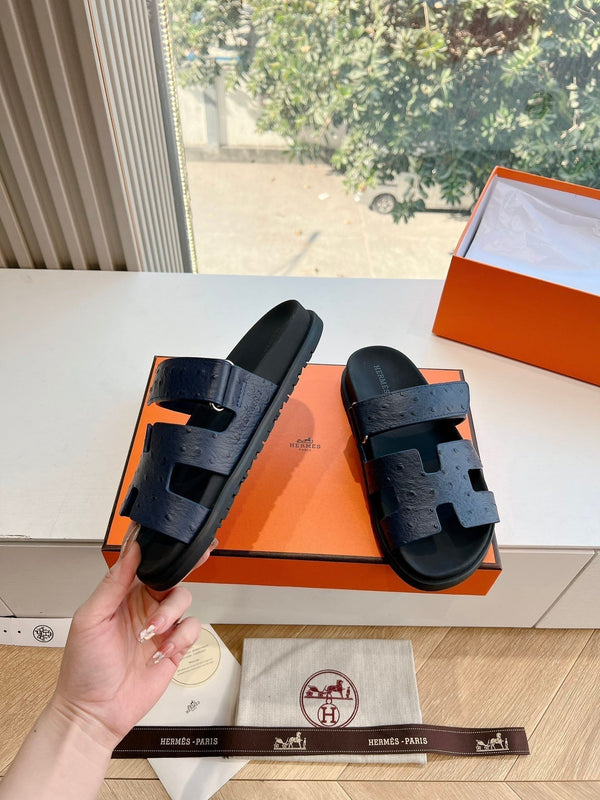 HM Chypre Sandal Liberty Blue Ostrich Leather 202804