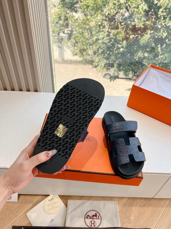 HM Chypre Sandal Liberty Blue Ostrich Leather 202804