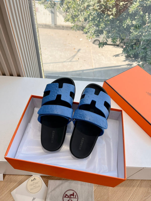 HM Chypre Sandal Demin Blue Ostrich Leather 202805