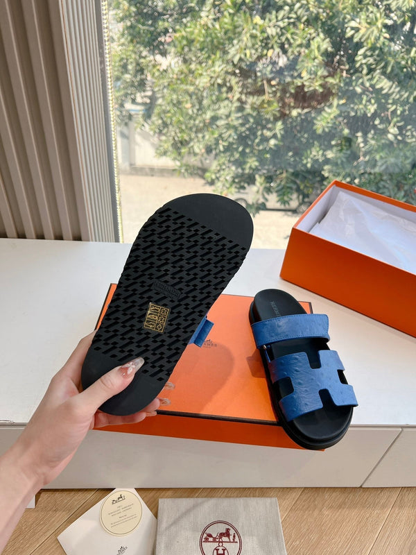 HM Chypre Sandal Demin Blue Ostrich Leather 202805