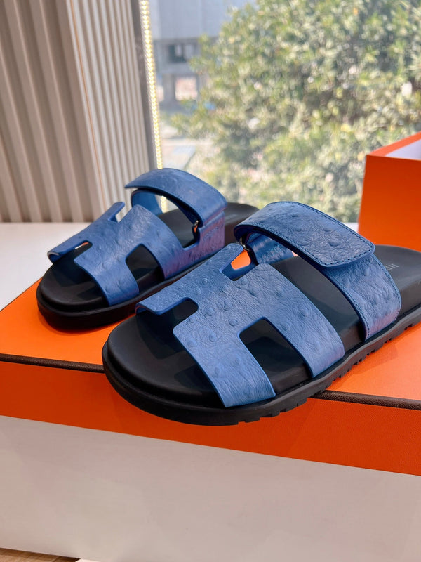 HM Chypre Sandal Demin Blue Ostrich Leather 202805