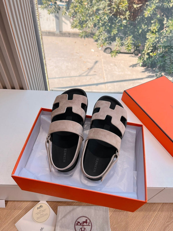 HM 25 Genius Sandal Rose Brown Suede Black Calfskin