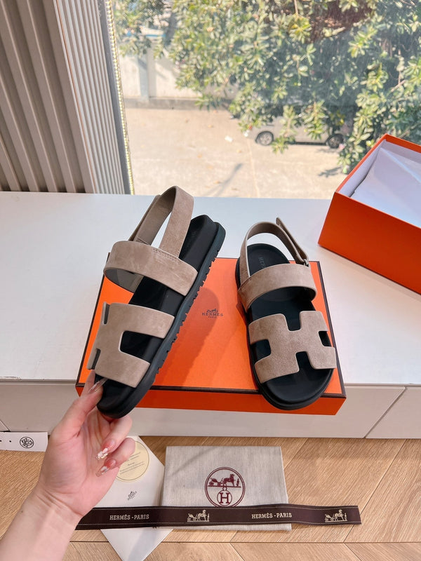 HM 25 Genius Sandal Rose Brown Suede Black Calfskin