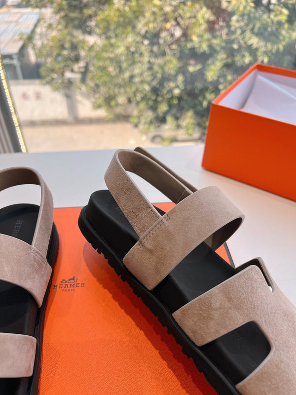 HM 25 Genius Sandal Rose Brown Suede Black Calfskin