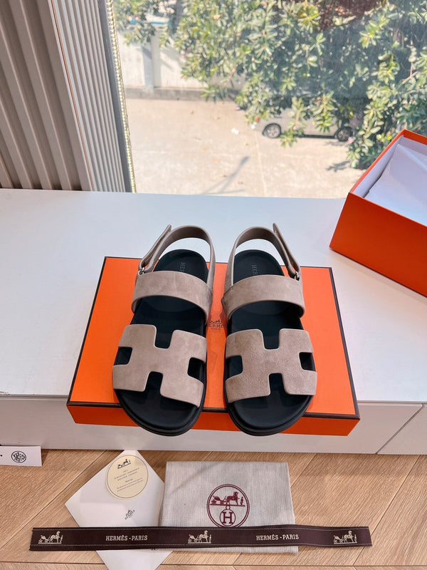 HM 25 Genius Sandal Rose Brown Suede Black Calfskin