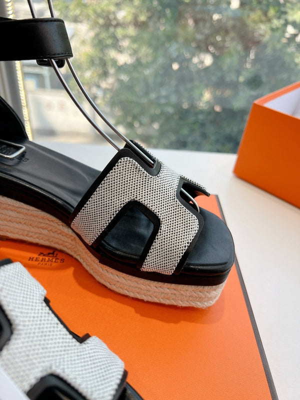 HM 25C Elda espadrille Black Mix White Denim and Goatskin 202832