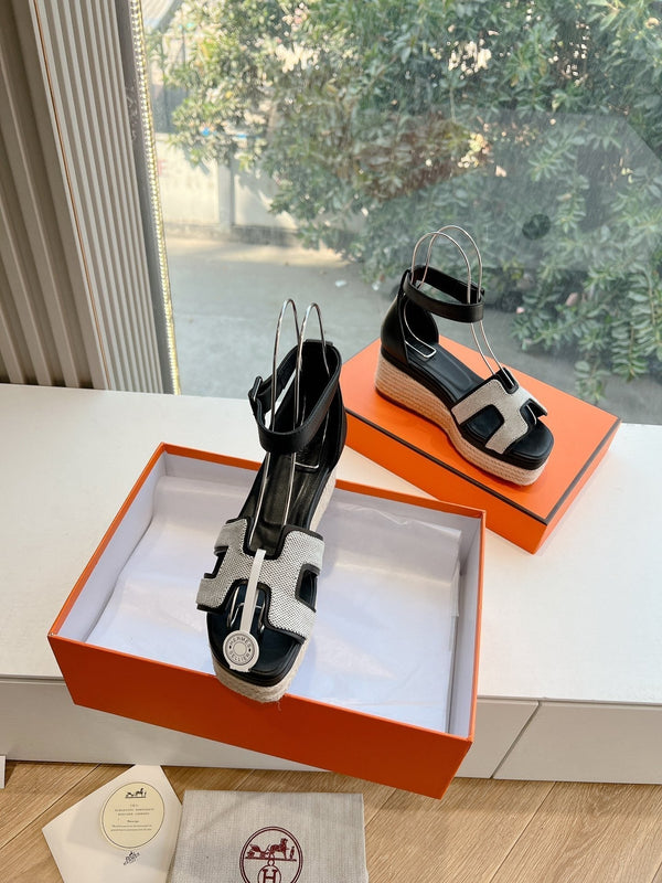 HM 25C Elda espadrille Black Mix White Denim and Goatskin 202832