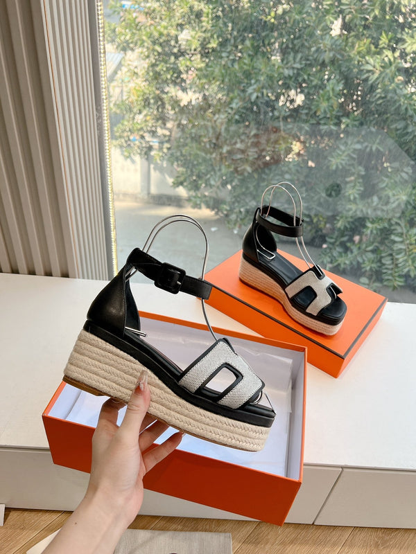 HM 25C Elda espadrille Black Mix White Denim and Goatskin 202832