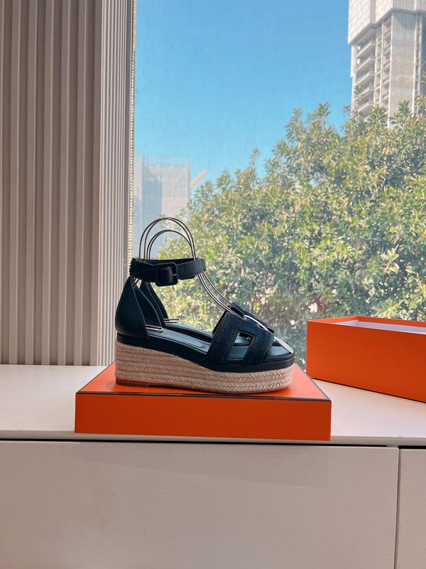 HM 25C Elda espadrille Bleu Brut Denim and Goatskin 202833