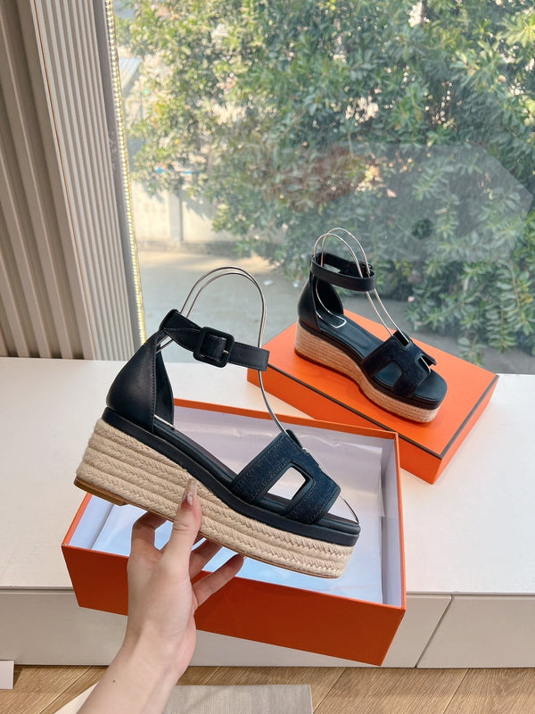 HM 25C Elda espadrille Bleu Brut Denim and Goatskin 202833