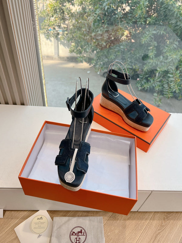 HM 25C Elda espadrille Bleu Brut Denim and Goatskin 202833