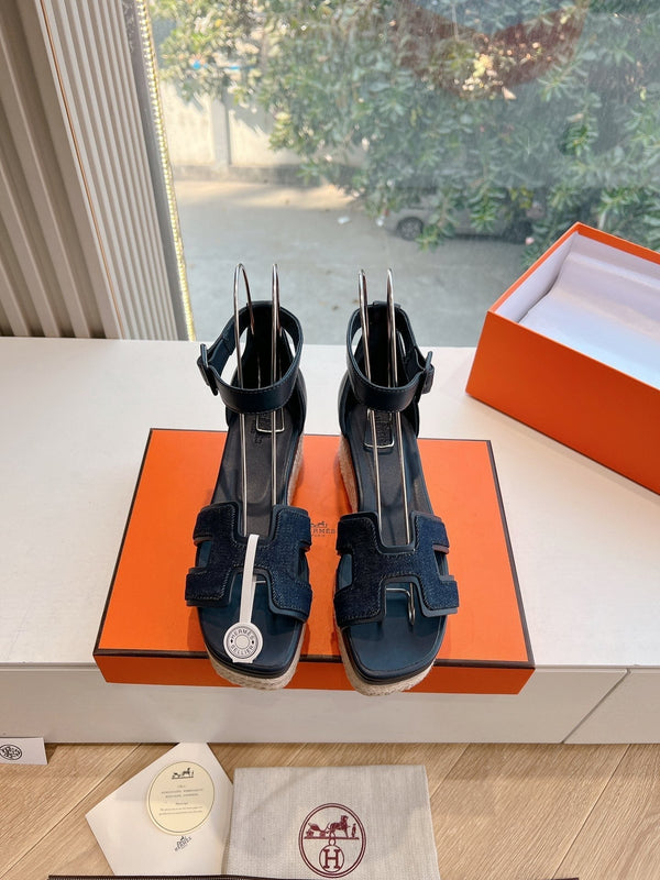 HM 25C Elda espadrille Bleu Brut Denim and Goatskin 202833