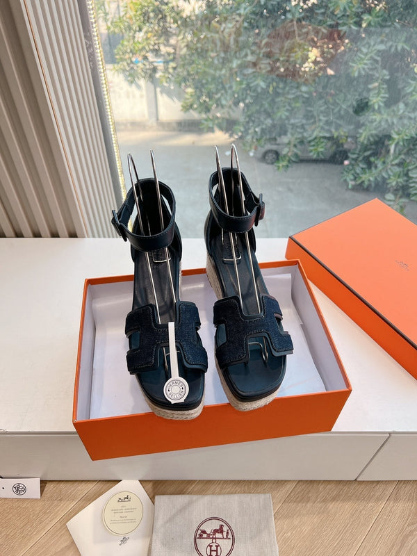 HM 25C Elda espadrille Bleu Brut Denim and Goatskin 202833