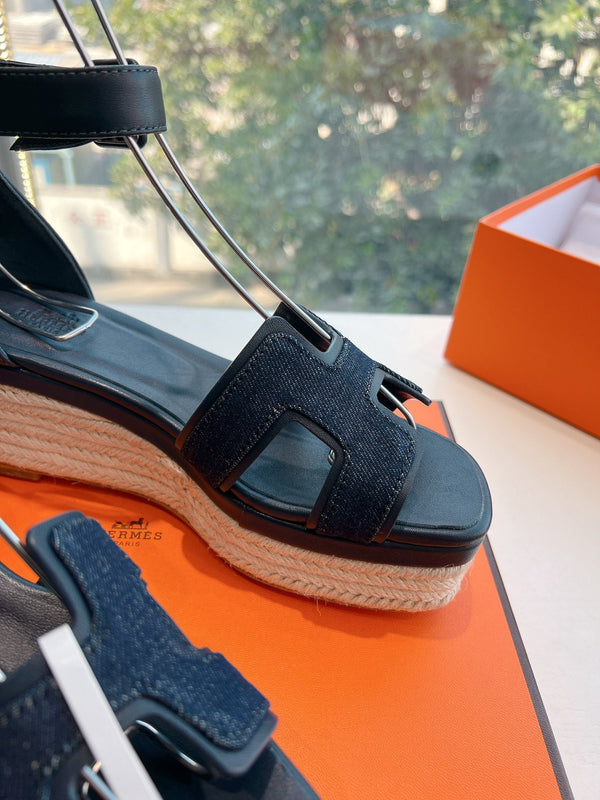 HM 25C Elda espadrille Bleu Brut Denim and Goatskin 202833