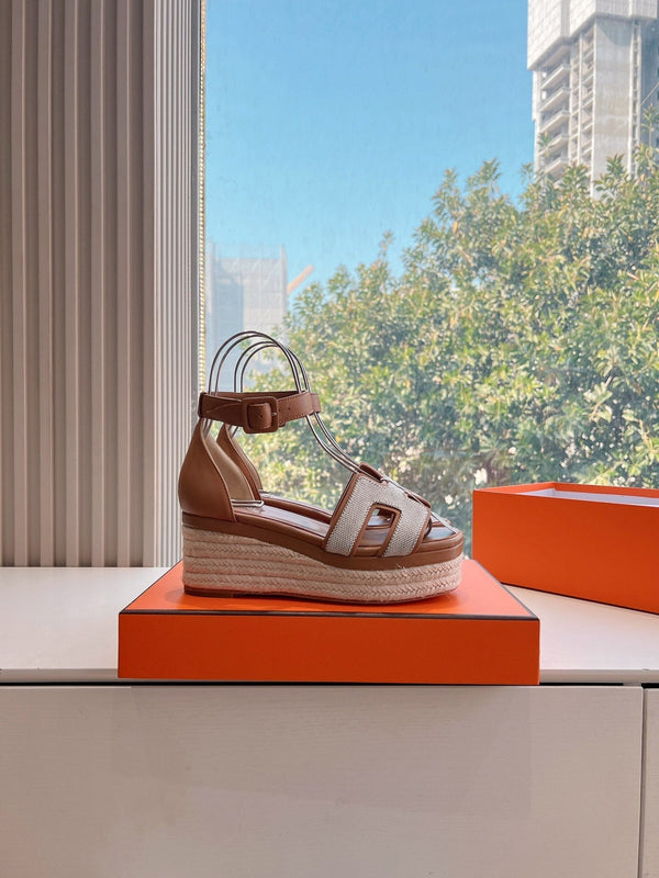 HM 25C Elda espadrille Brown Mix White Denim and Goatskin 202834