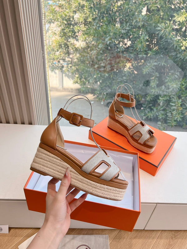 HM 25C Elda espadrille Brown Mix White Denim and Goatskin 202834