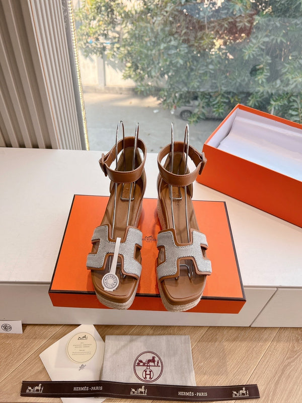 HM 25C Elda espadrille Brown Mix White Denim and Goatskin 202834