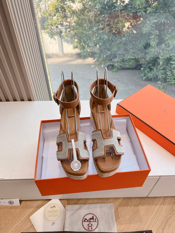 HM 25C Elda espadrille Brown Mix White Denim and Goatskin 202834