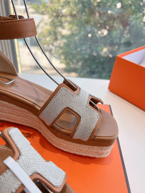 HM 25C Elda espadrille Brown Mix White Denim and Goatskin 202834