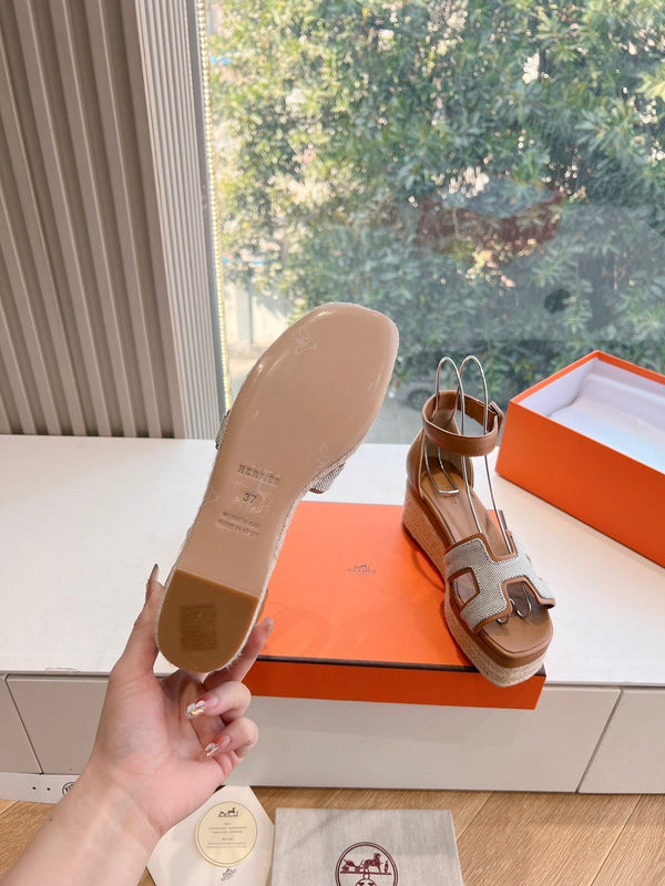 HM 25C Elda espadrille Brown Mix White Denim and Goatskin 202834