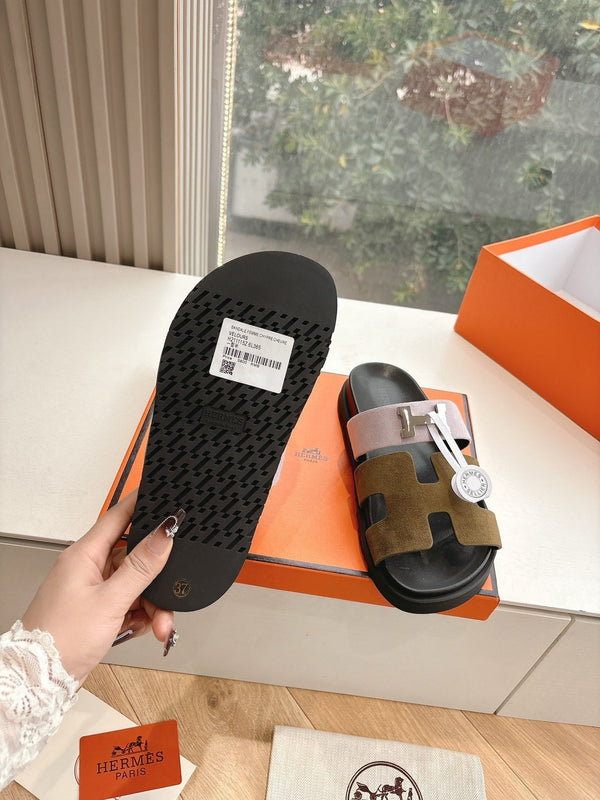 HM 25 Chypre Sandal Pink Vert Toundra Suede Calfskin Silver H