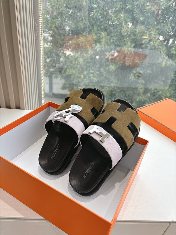 HM 25 Chypre Sandal Pink Vert Toundra Suede Calfskin Silver H