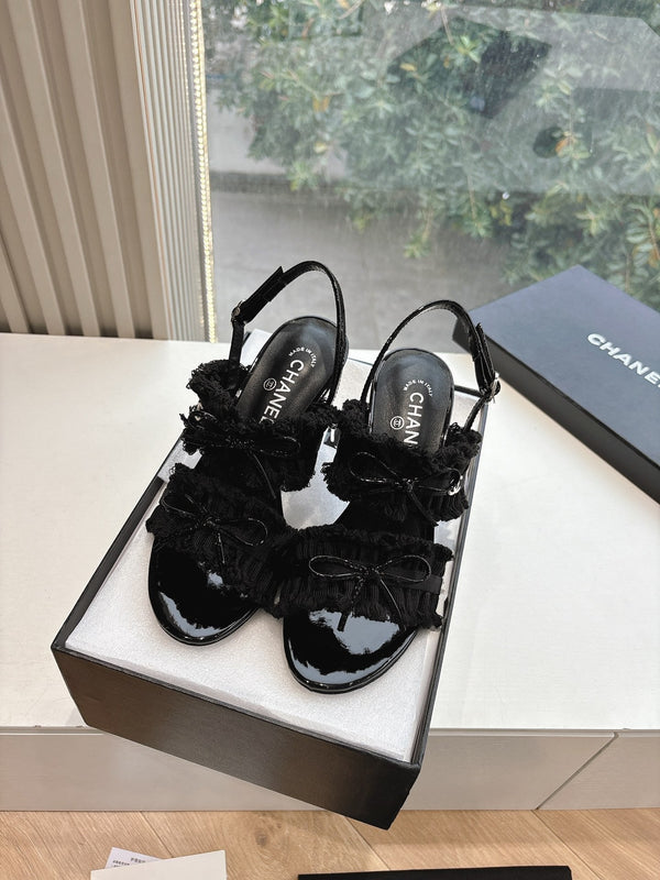 Sandali CC con fiocco Nero 7cm Pelle di agnello 202870