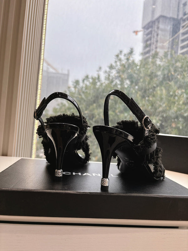 Sandali CC con fiocco Nero 7cm Pelle di agnello 202870