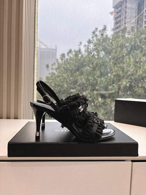 Sandali CC con fiocco Nero 7cm Pelle di agnello 202870