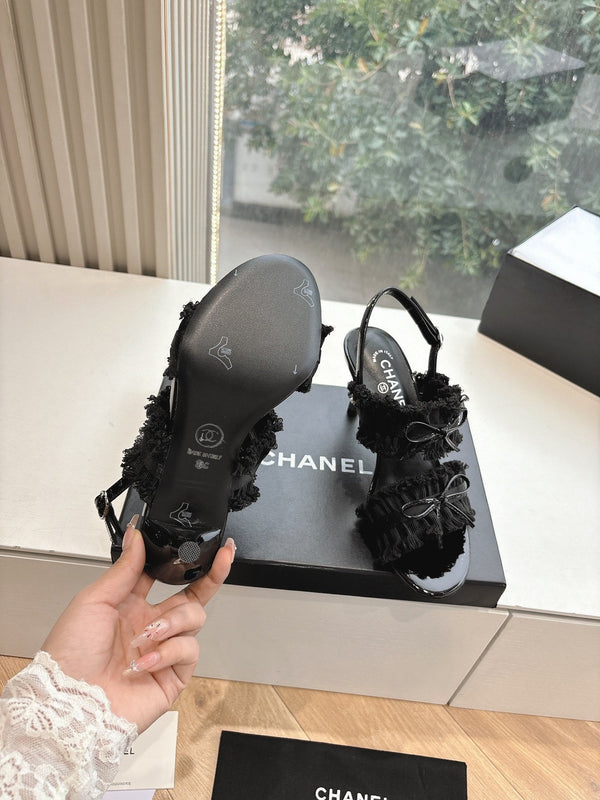 Sandali CC con fiocco Nero 7cm Pelle di agnello 202870