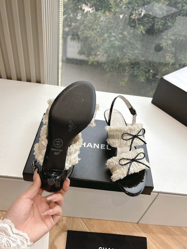 CC Sandals with bow tie White 4,5cm Lambskin 202873