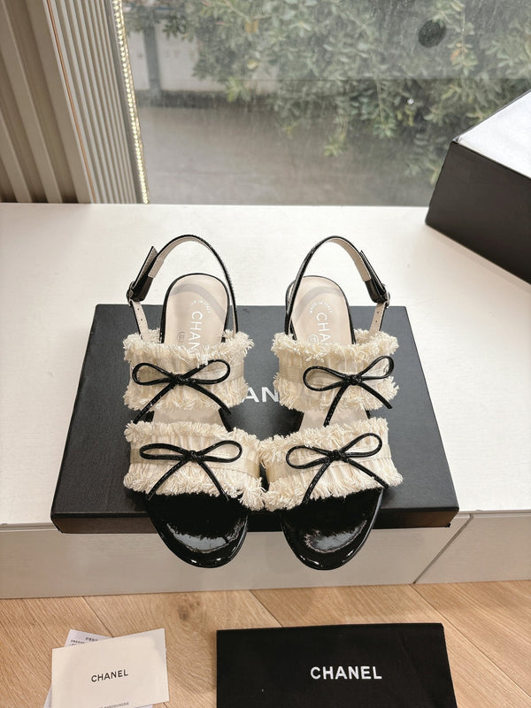 CC Sandals with bow tie White 4,5cm Lambskin 202873